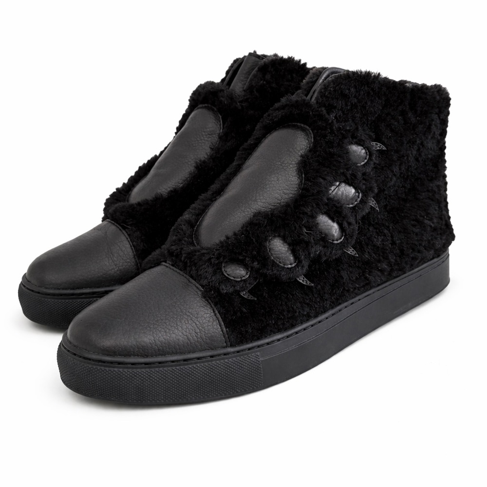 Katy Perry The Honey Black Faux Fur Claw Strap Sneaker Booties